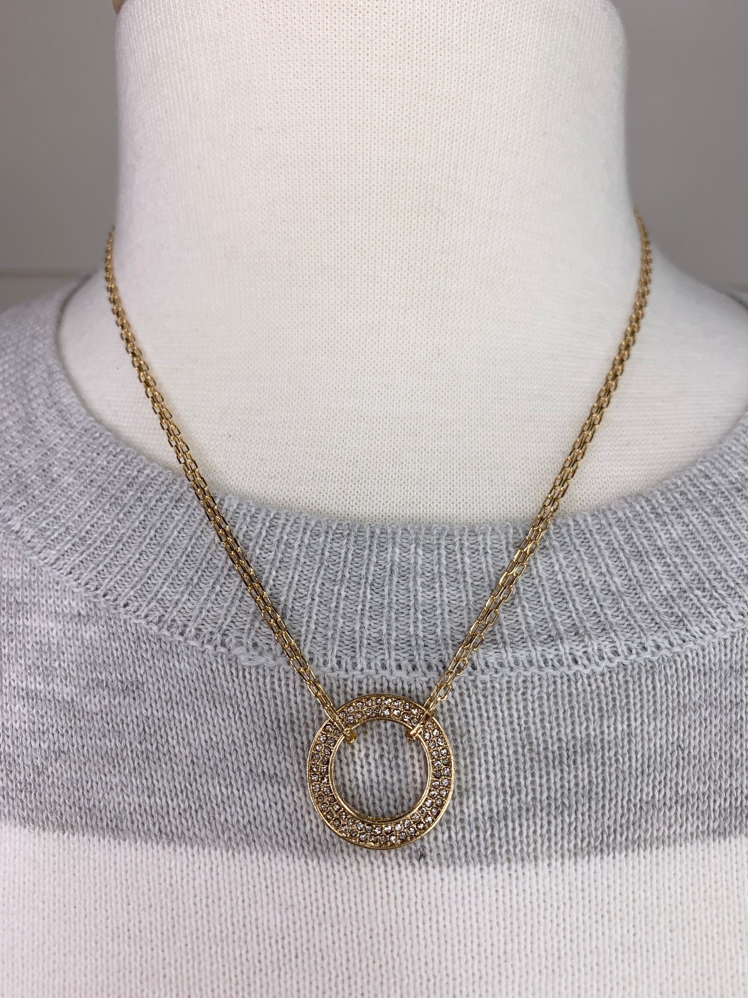 Gold Rhinestone Interlock Circle Necklace