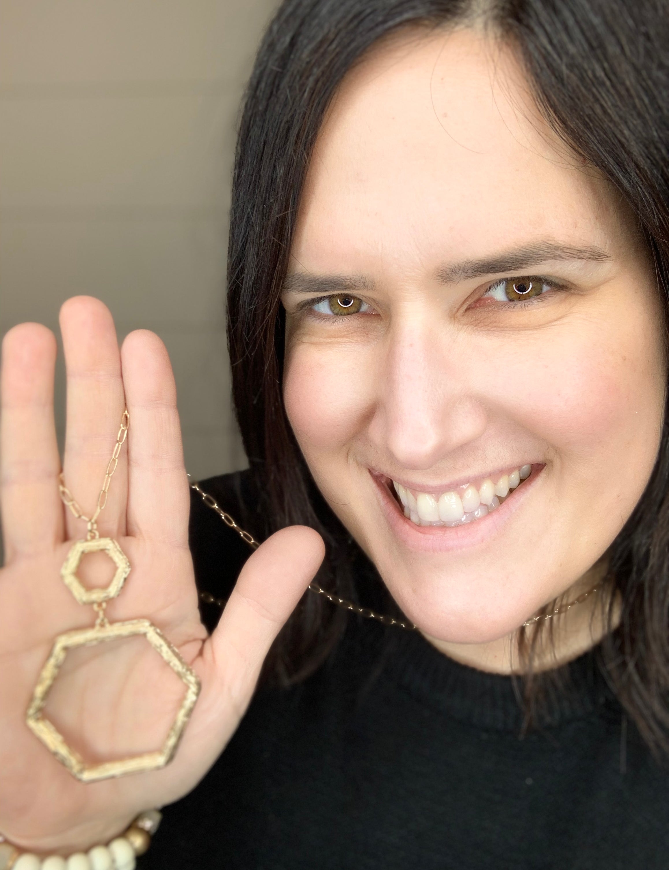 Worn Gold Hexagon Necklace Jewelry- Necklace WHAT'S HOT