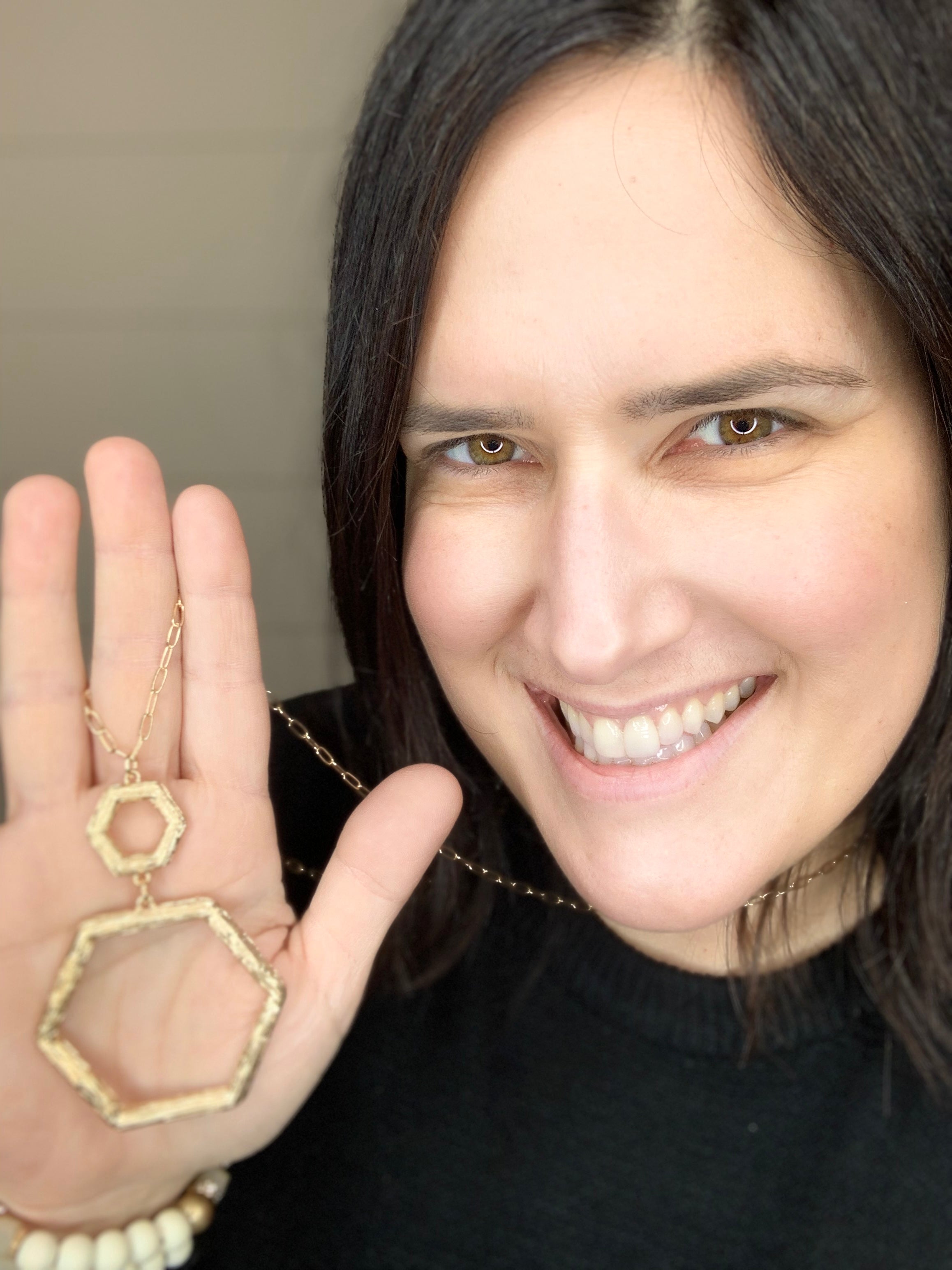 Worn Gold Hexagon Necklace Jewelry- Necklace WHAT'S HOT