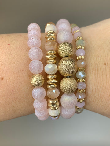 Pink Stone & Gold Bracelets (4)