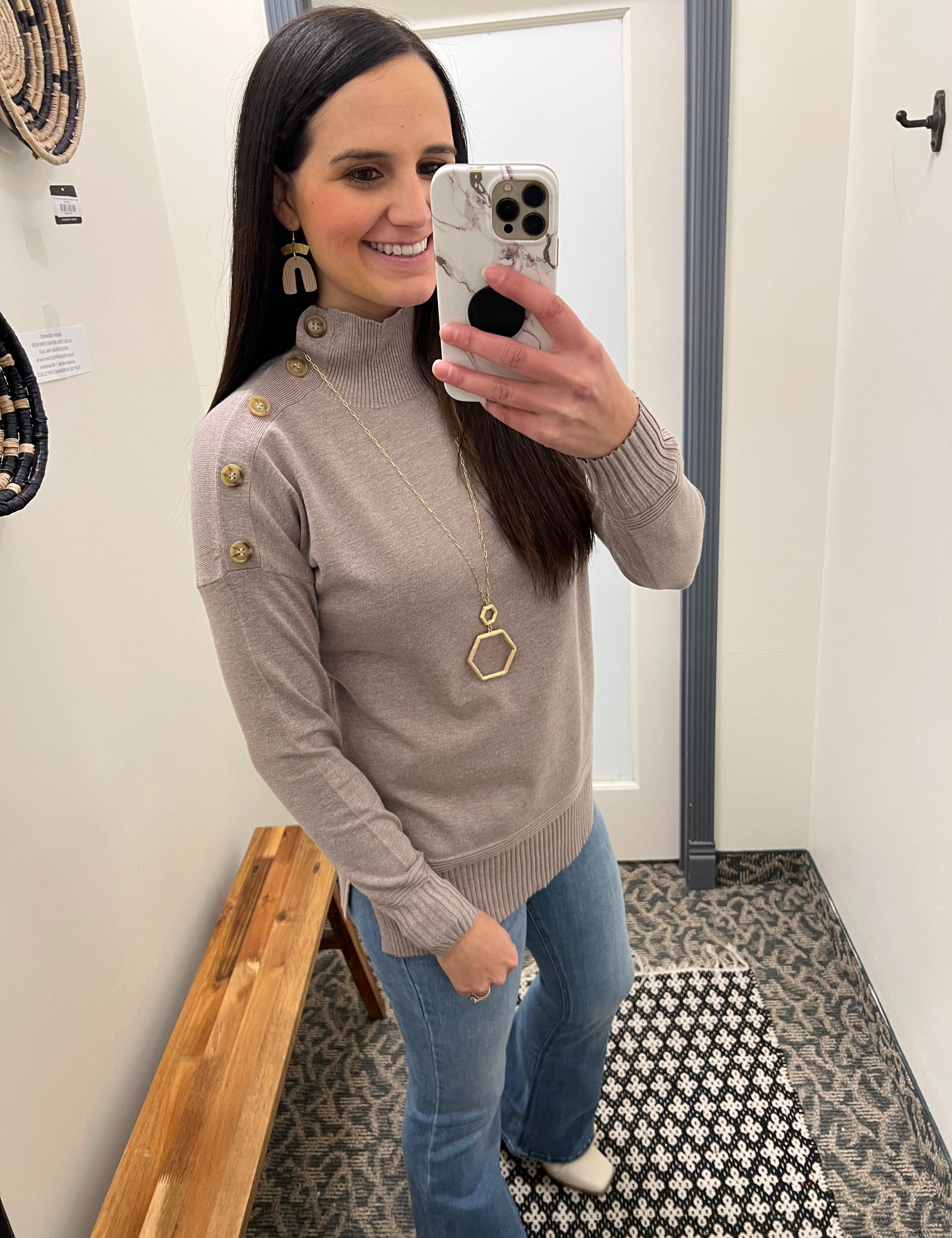 Worn Gold Hexagon Necklace Jewelry- Necklace WHAT'S HOT