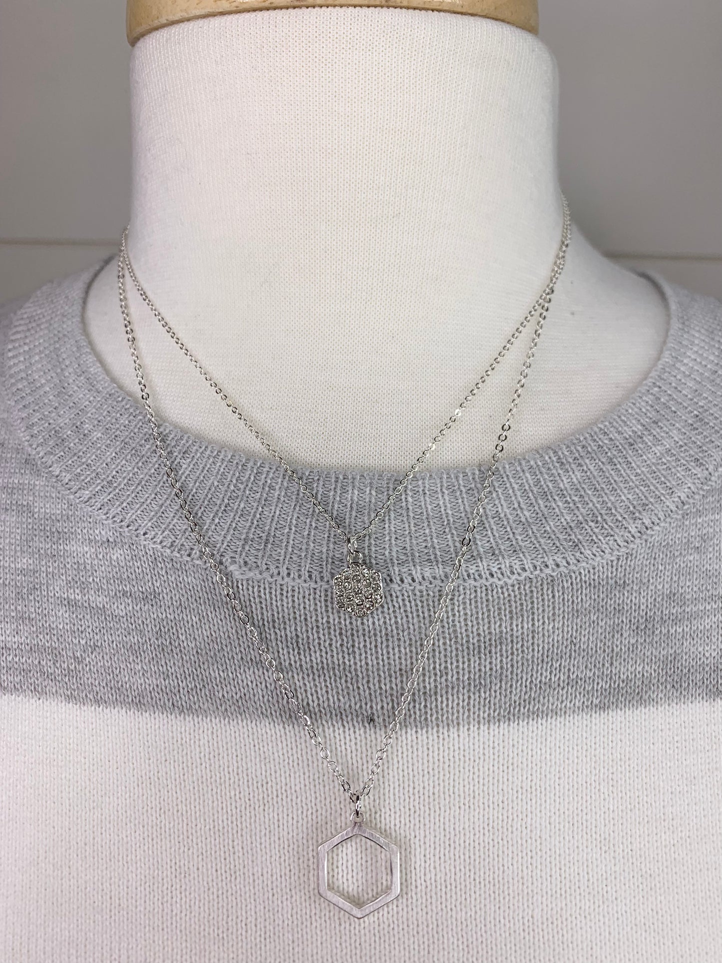 Silver Hex & Rhinestone Necklace