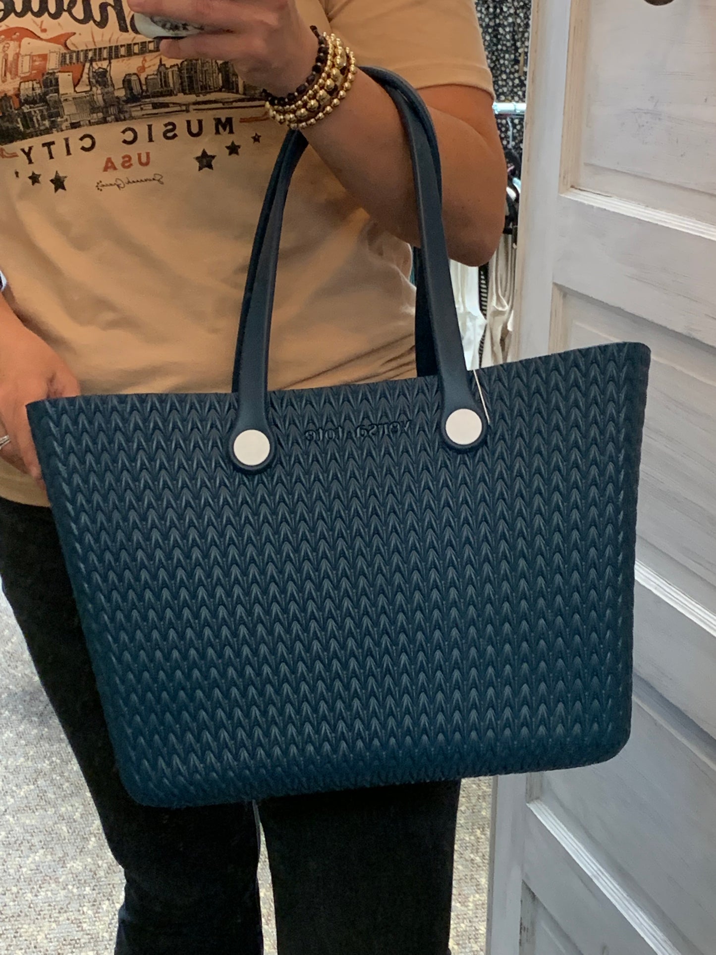 Dark Blue Carrie Textured Versa Tote