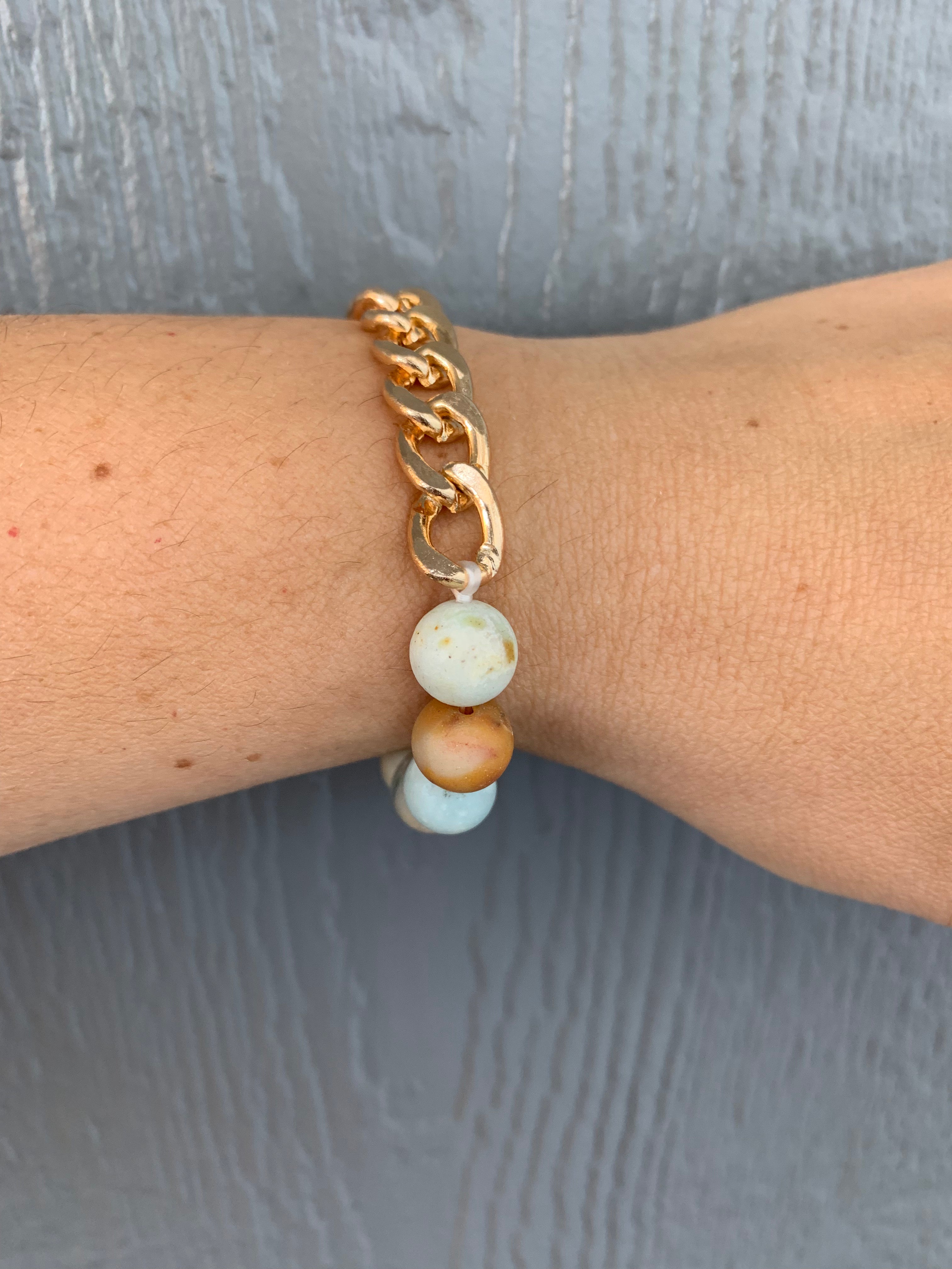 Amazonite & Gold Chain Bracelet Jewelry- Bracelets WHAT'S HOT