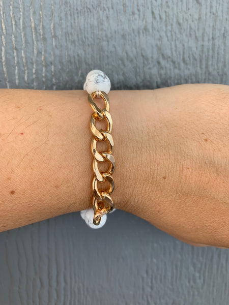 White Stone & Gold Chain Bracelet