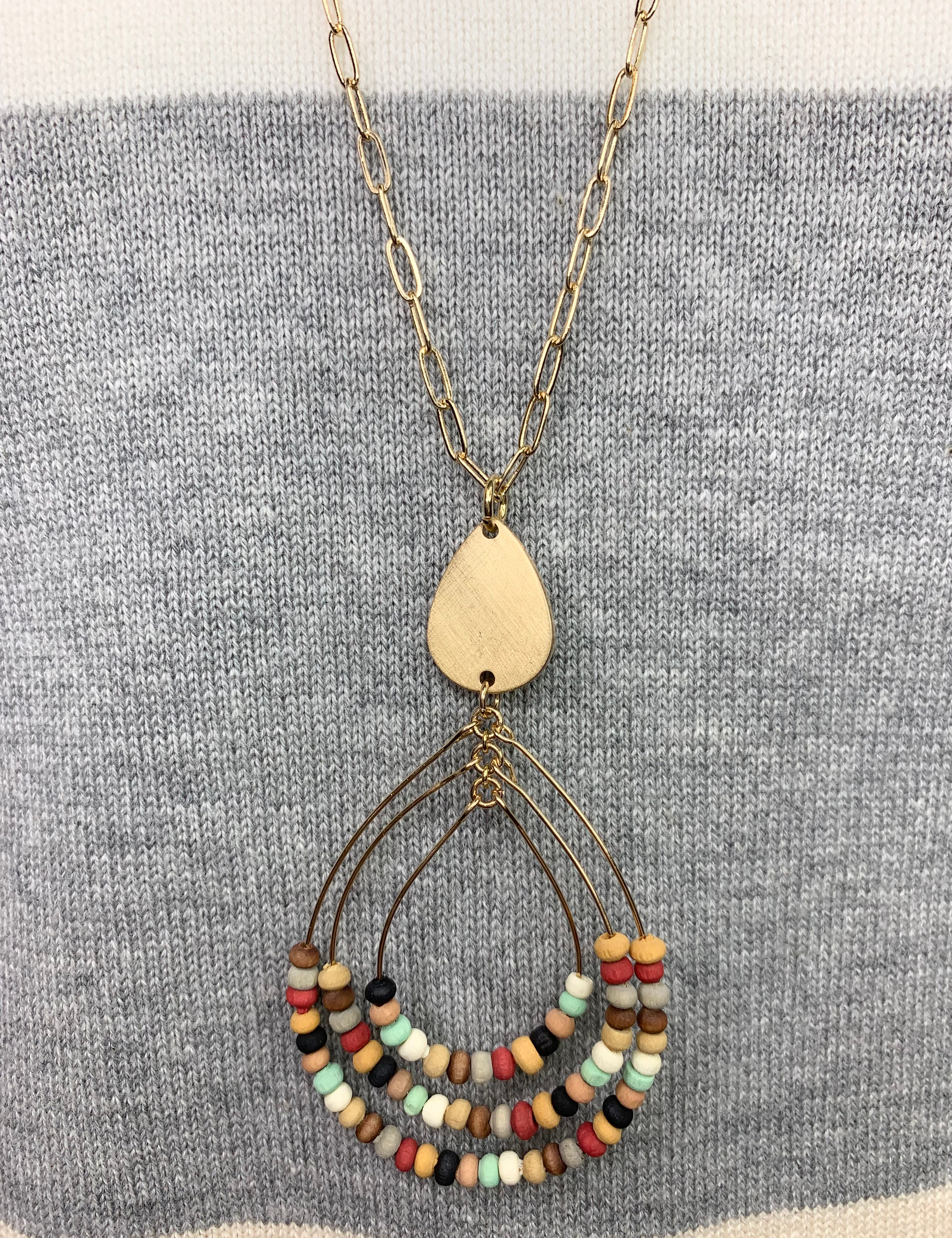 Multi Beaded Triple Teardrop Necklace Jewelry- Necklace WHAT'S HOT