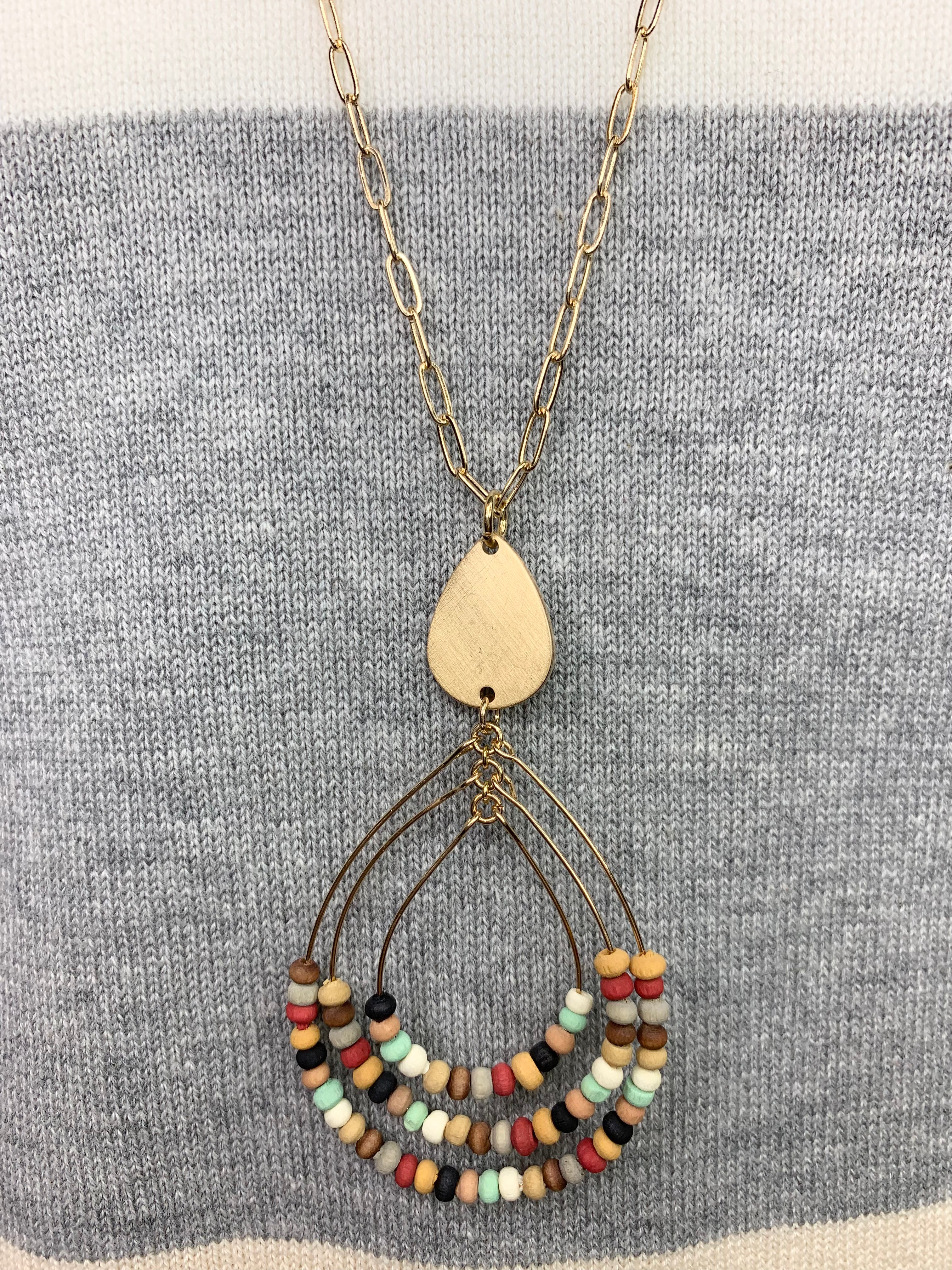 Multi Beaded Triple Teardrop Necklace Jewelry- Necklace WHAT'S HOT