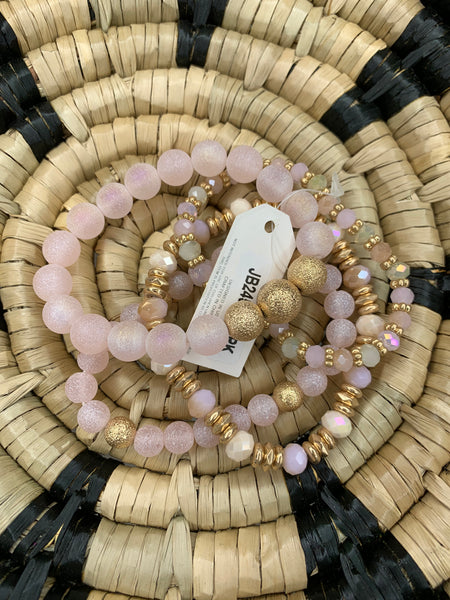 Pink Stone & Gold Bracelets (4)