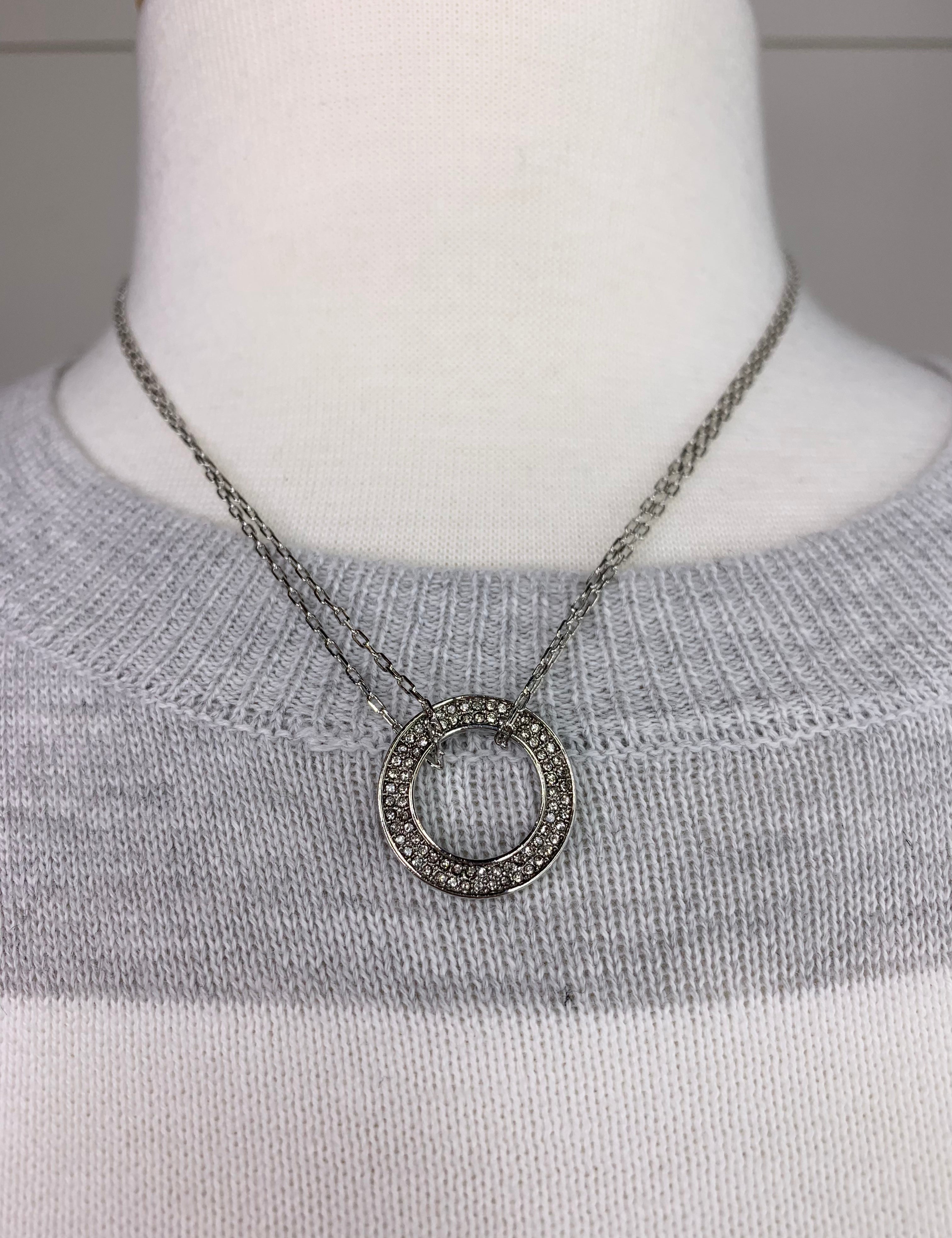 Silver Rhinestone Interlock Circle Necklace Jewelry- Necklace WHAT'S HOT