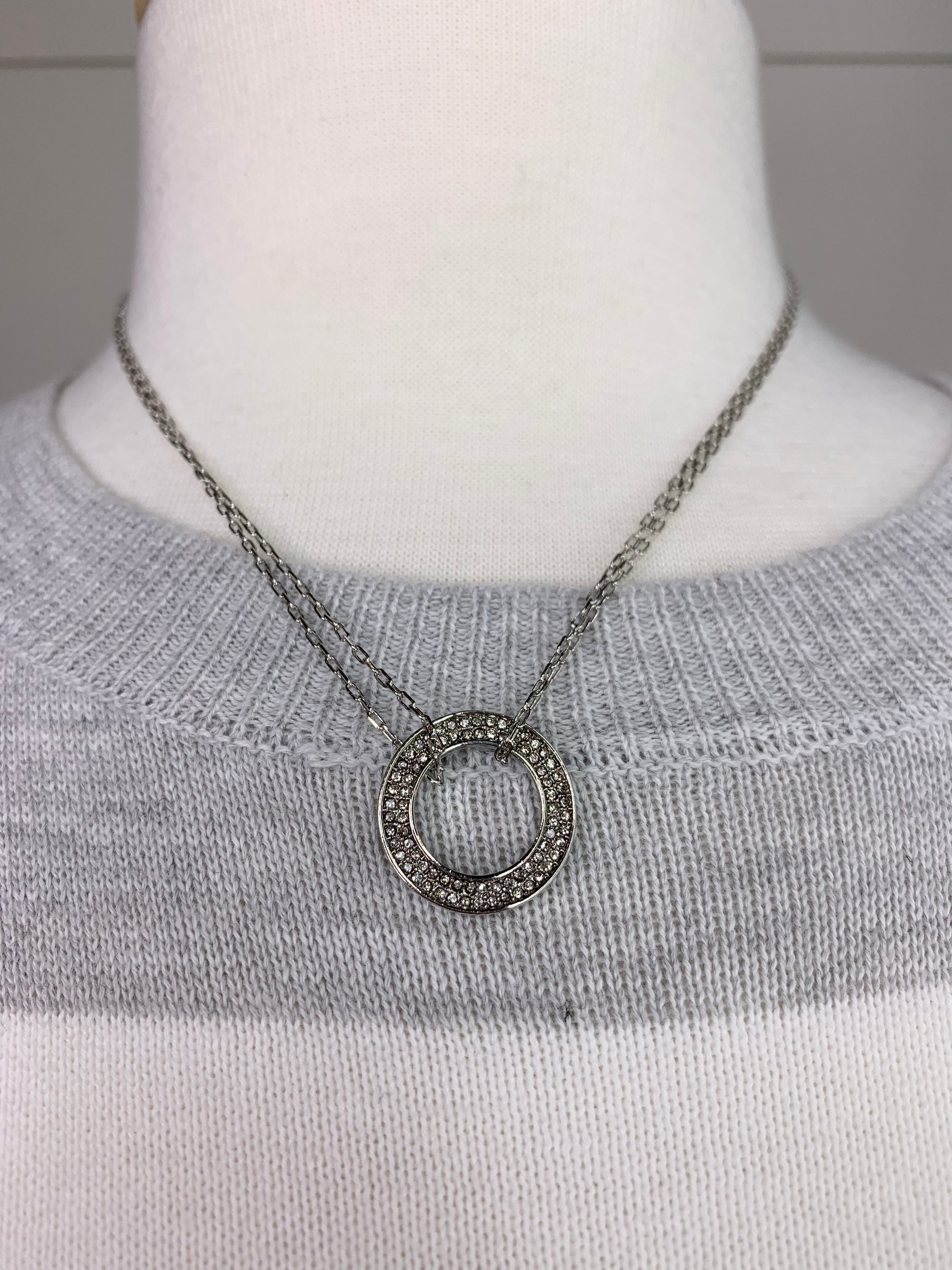 Silver Rhinestone Interlock Circle Necklace Jewelry- Necklace WHAT'S HOT