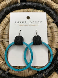 Blue Wood Circle Earrings