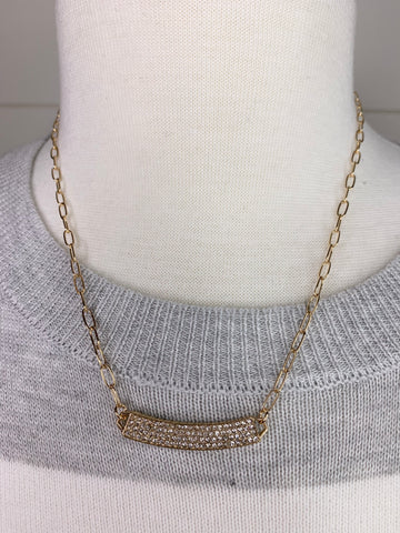 Gold Rhinestone Curved Bar Necklace