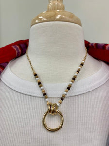 Tan Multi Wood & Gold Knot Necklace